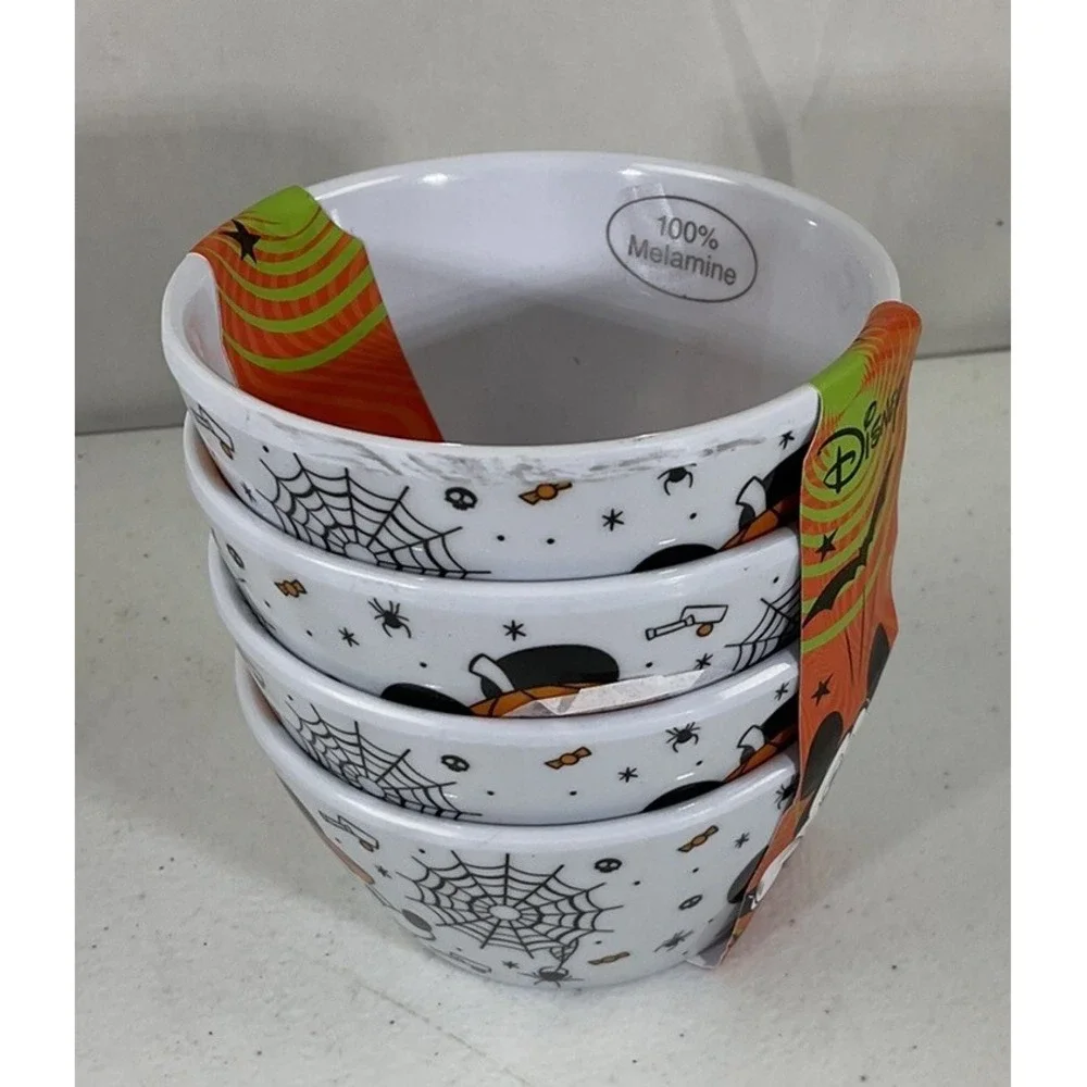 Disney Halloween Mickey Spider Webs Set of 4 Tidbit Snack Melamine Bowls